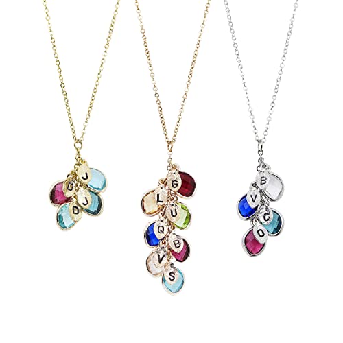 Grandma Necklace with the Birth month, Name Initial and Birthstones